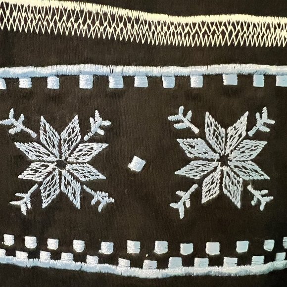 Michael Simon Sweater Cardigan Cotton Ramie Size L Black Snowman Cottage Winter - Picture 5 of 8
